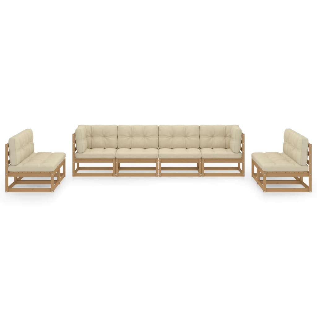 8 pcs conjunto lounge de jardim com almofadões pinho maciço