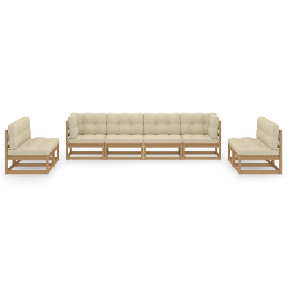 8 pcs conjunto lounge de jardim com almofadões pinho maciço