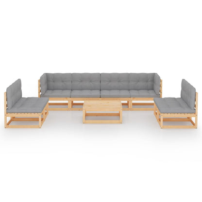 9 pcs conjunto lounge de jardim c/ almofadões pinho maciço