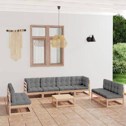 9 pcs conjunto lounge de jardim c/ almofadões pinho maciço