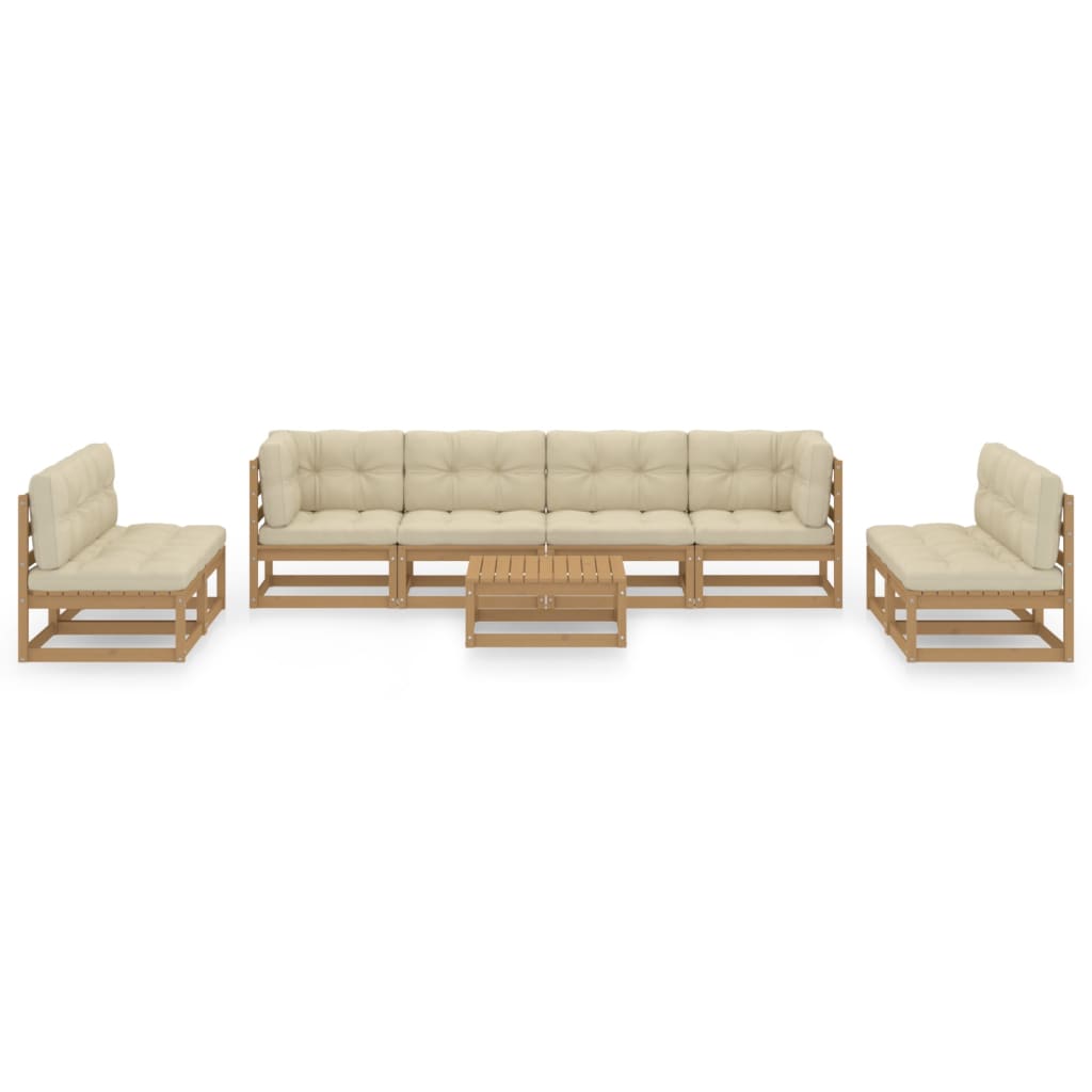 9 pcs conjunto lounge de jardim c/ almofadões pinho maciço