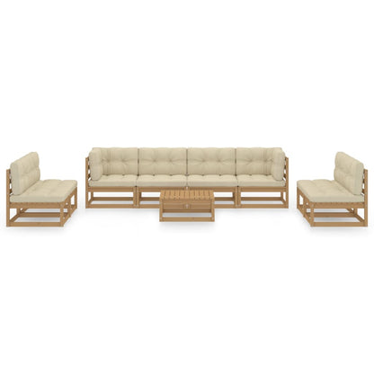 9 pcs conjunto lounge de jardim c/ almofadões pinho maciço