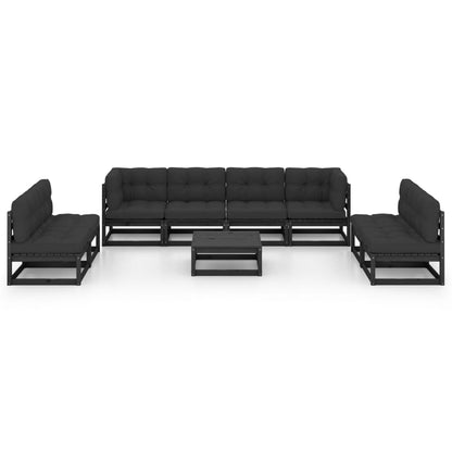 9 pcs conjunto lounge de jardim c/ almofadões pinho maciço