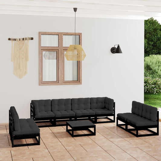 9 pcs conjunto lounge de jardim c/ almofadões pinho maciço