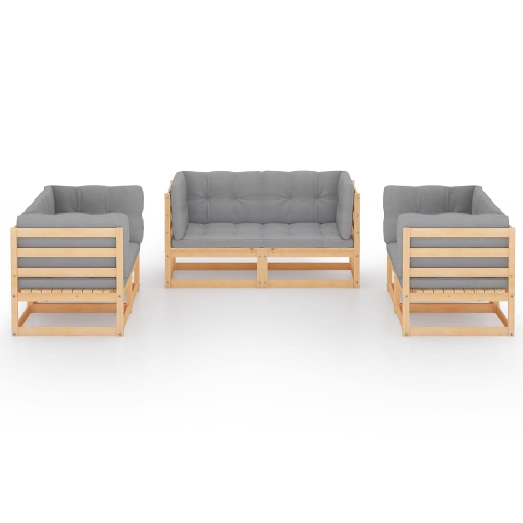 6 pcs conjunto lounge de jardim com almofadões pinho maciço