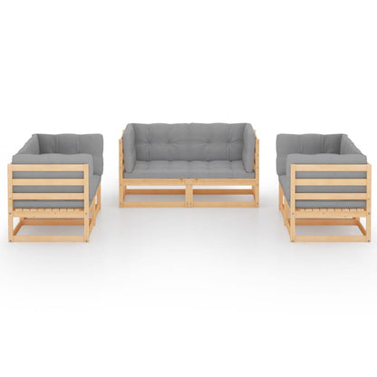 6 pcs conjunto lounge de jardim com almofadões pinho maciço