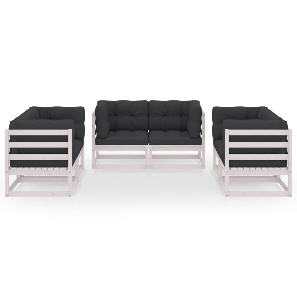 6 pcs conjunto lounge de jardim com almofadões pinho maciço