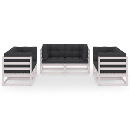 6 pcs conjunto lounge de jardim com almofadões pinho maciço