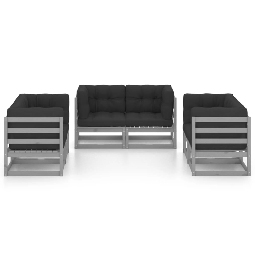 6 pcs conjunto lounge de jardim com almofadões pinho maciço