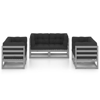 6 pcs conjunto lounge de jardim com almofadões pinho maciço