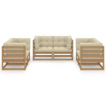 6 pcs conjunto lounge de jardim com almofadões pinho maciço