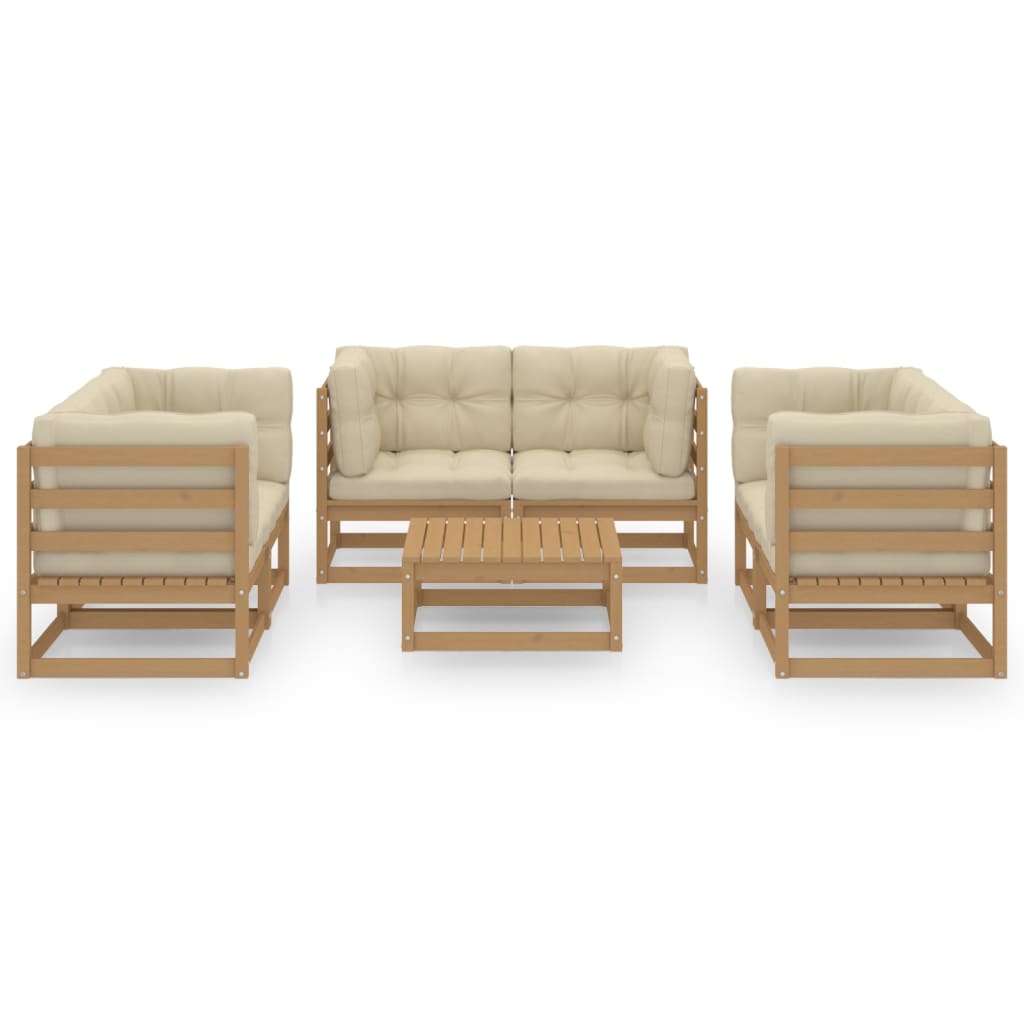 7 pcs conjunto lounge de jardim c/ almofadões pinho maciço