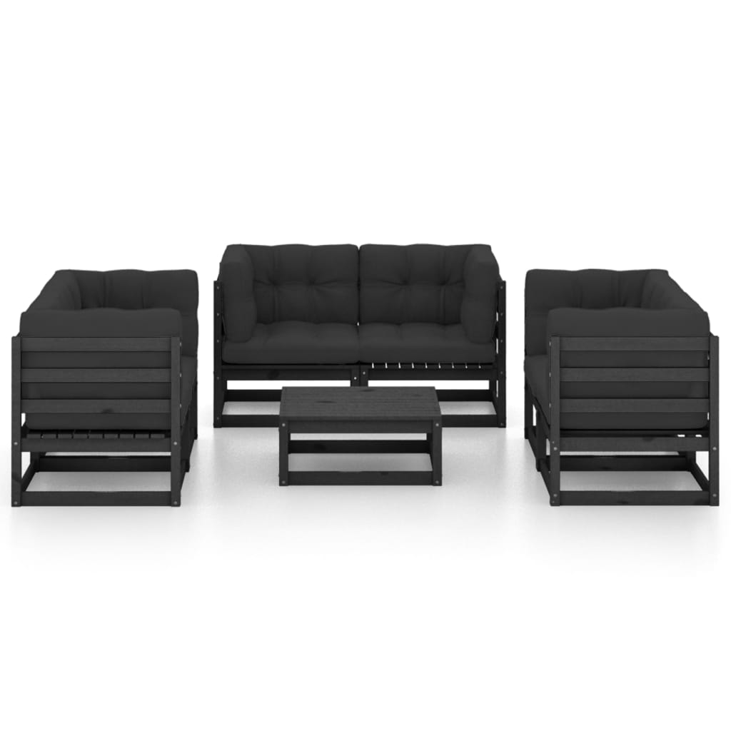 7 pcs conjunto lounge de jardim c/ almofadões pinho maciço