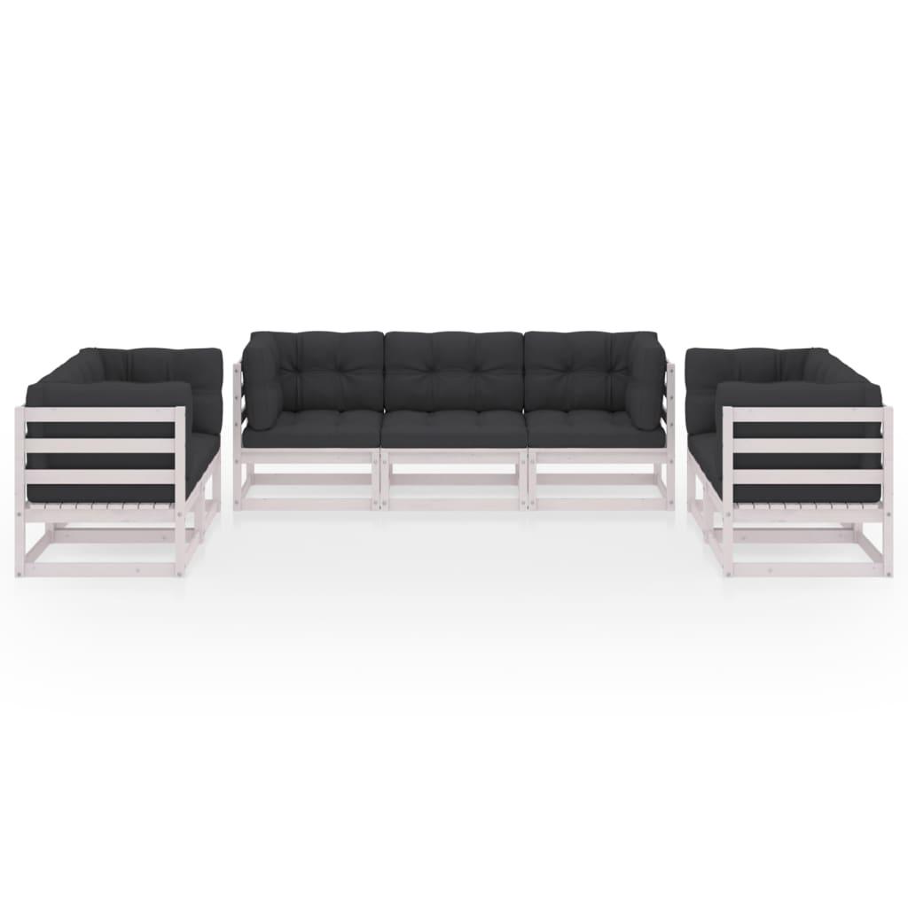 7 pcs conjunto lounge de jardim c/ almofadões pinho maciço