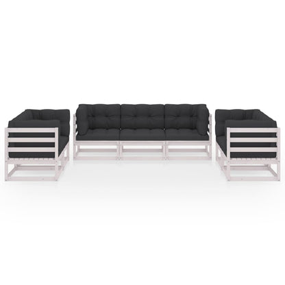 7 pcs conjunto lounge de jardim c/ almofadões pinho maciço