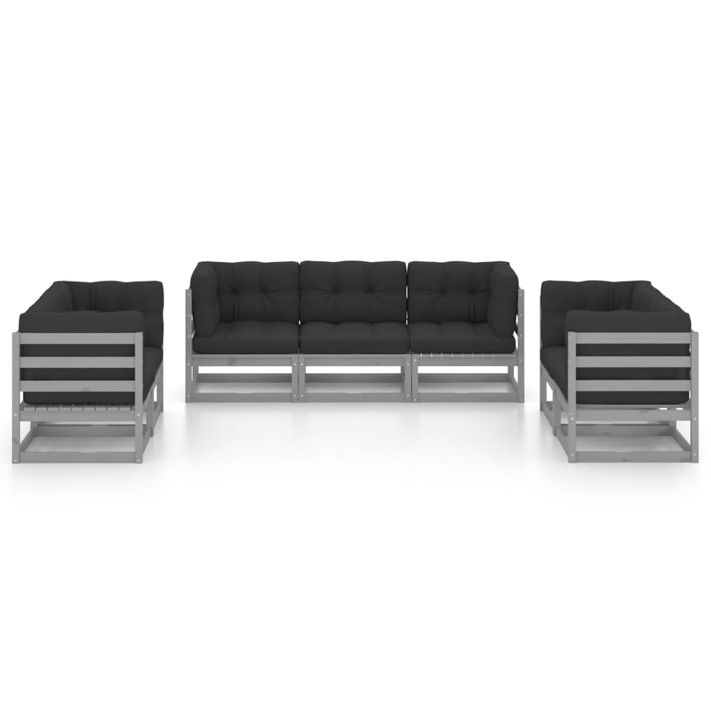 7 pcs conjunto lounge de jardim c/ almofadões pinho maciço