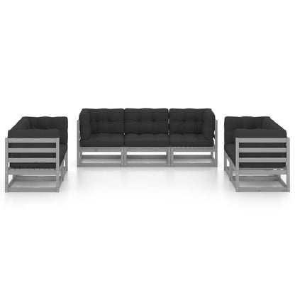 7 pcs conjunto lounge de jardim c/ almofadões pinho maciço