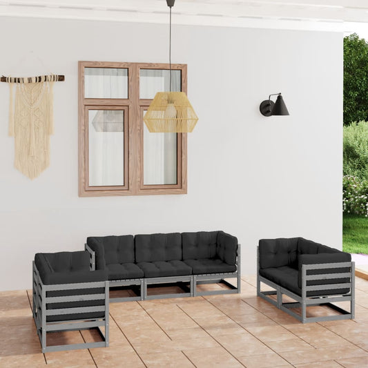 7 pcs conjunto lounge de jardim c/ almofadões pinho maciço