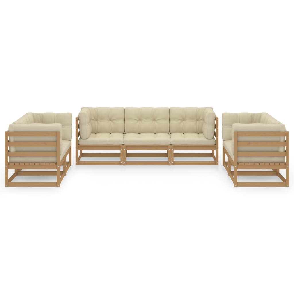 7 pcs conjunto lounge de jardim c/ almofadões pinho maciço