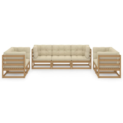 7 pcs conjunto lounge de jardim c/ almofadões pinho maciço