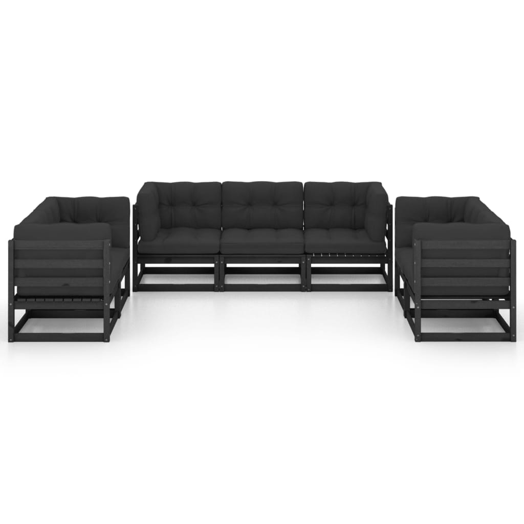 7 pcs conjunto lounge de jardim c/ almofadões pinho maciço