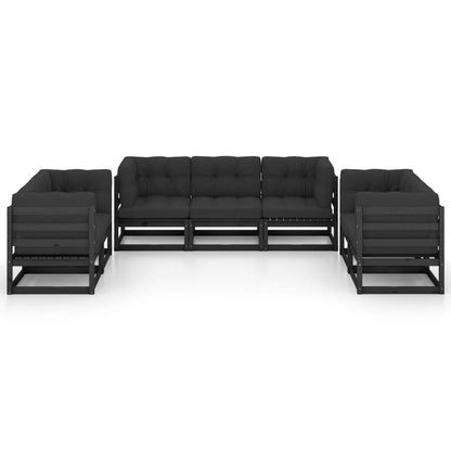 7 pcs conjunto lounge de jardim c/ almofadões pinho maciço