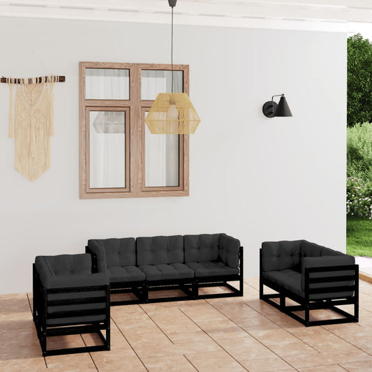 7 pcs conjunto lounge de jardim c/ almofadões pinho maciço