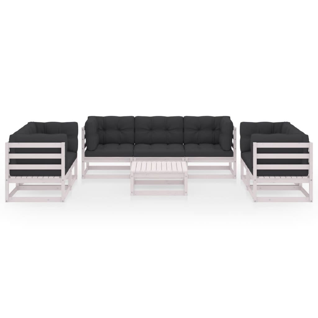 8 pcs conjunto lounge de jardim com almofadões pinho maciço