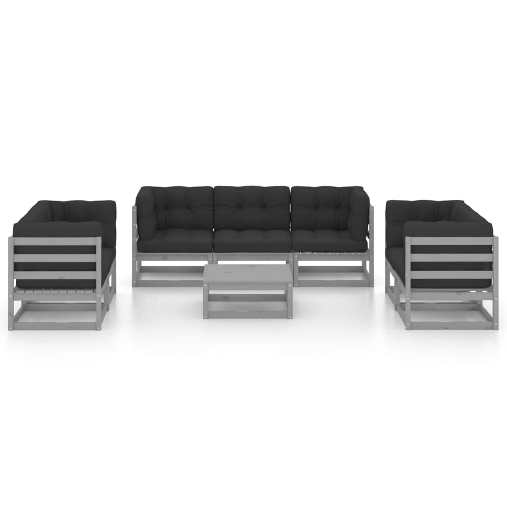 8 pcs conjunto lounge de jardim c/ almofadões pinho maciço