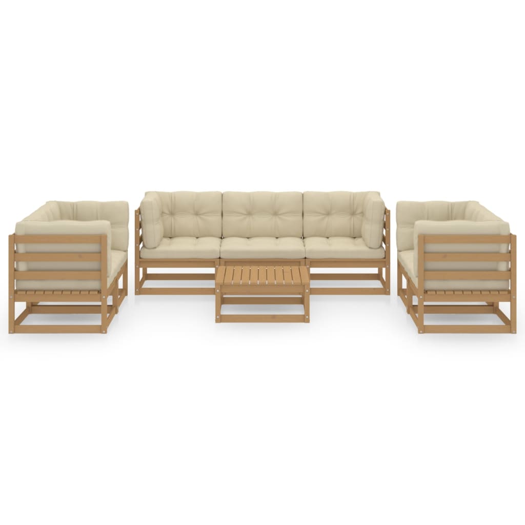 8 pcs conjunto lounge de jardim com almofadões pinho maciço