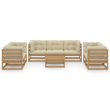 8 pcs conjunto lounge de jardim com almofadões pinho maciço