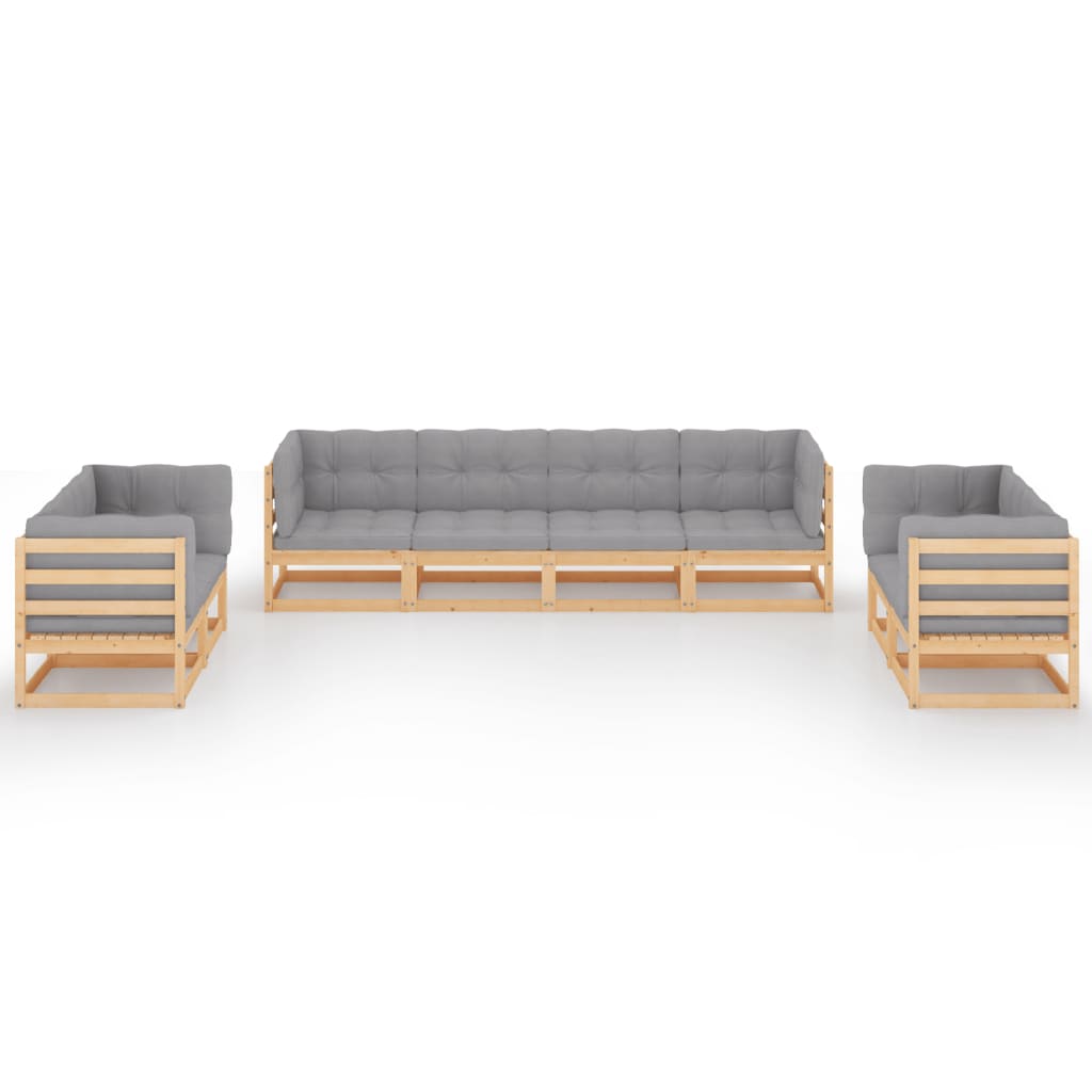 8 pcs conjunto lounge de jardim com almofadões pinho maciço