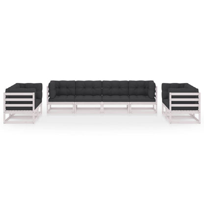 8 pcs conjunto lounge de jardim com almofadões pinho maciço