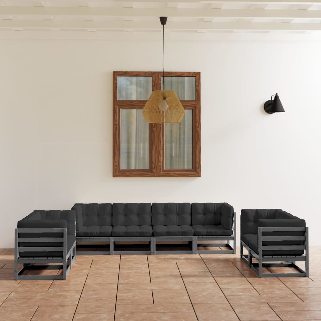 8 pcs conjunto lounge de jardim c/ almofadões pinho maciço