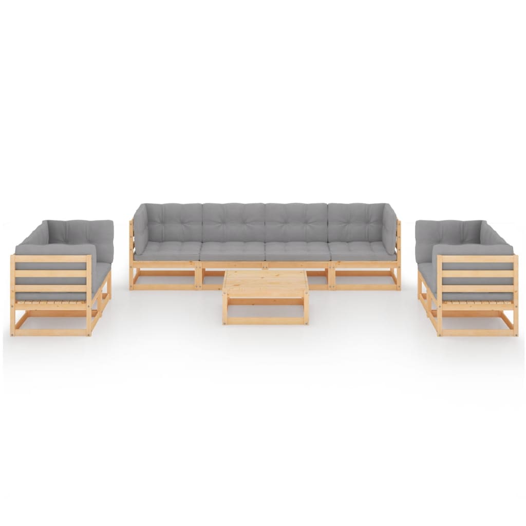 9 pcs conjunto lounge de jardim c/ almofadões pinho maciço