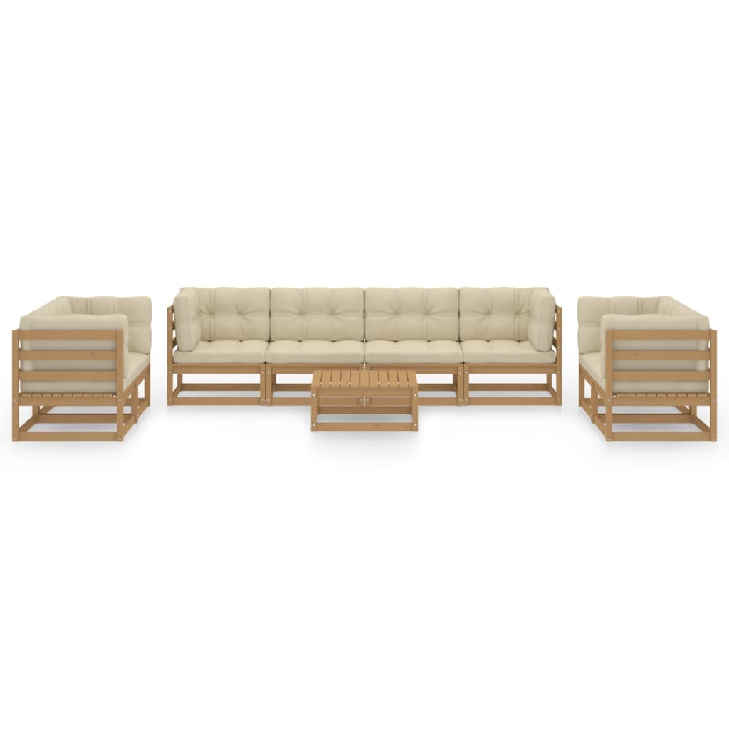 9 pcs conjunto lounge de jardim com almofadões pinho maciço