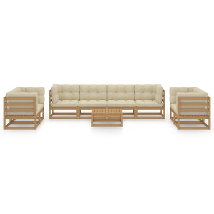 9 pcs conjunto lounge de jardim com almofadões pinho maciço