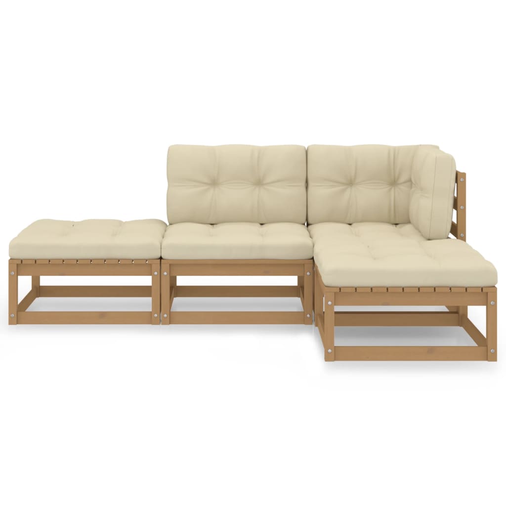 4 pcs conjunto lounge de jardim c/ almofadões pinho maciço