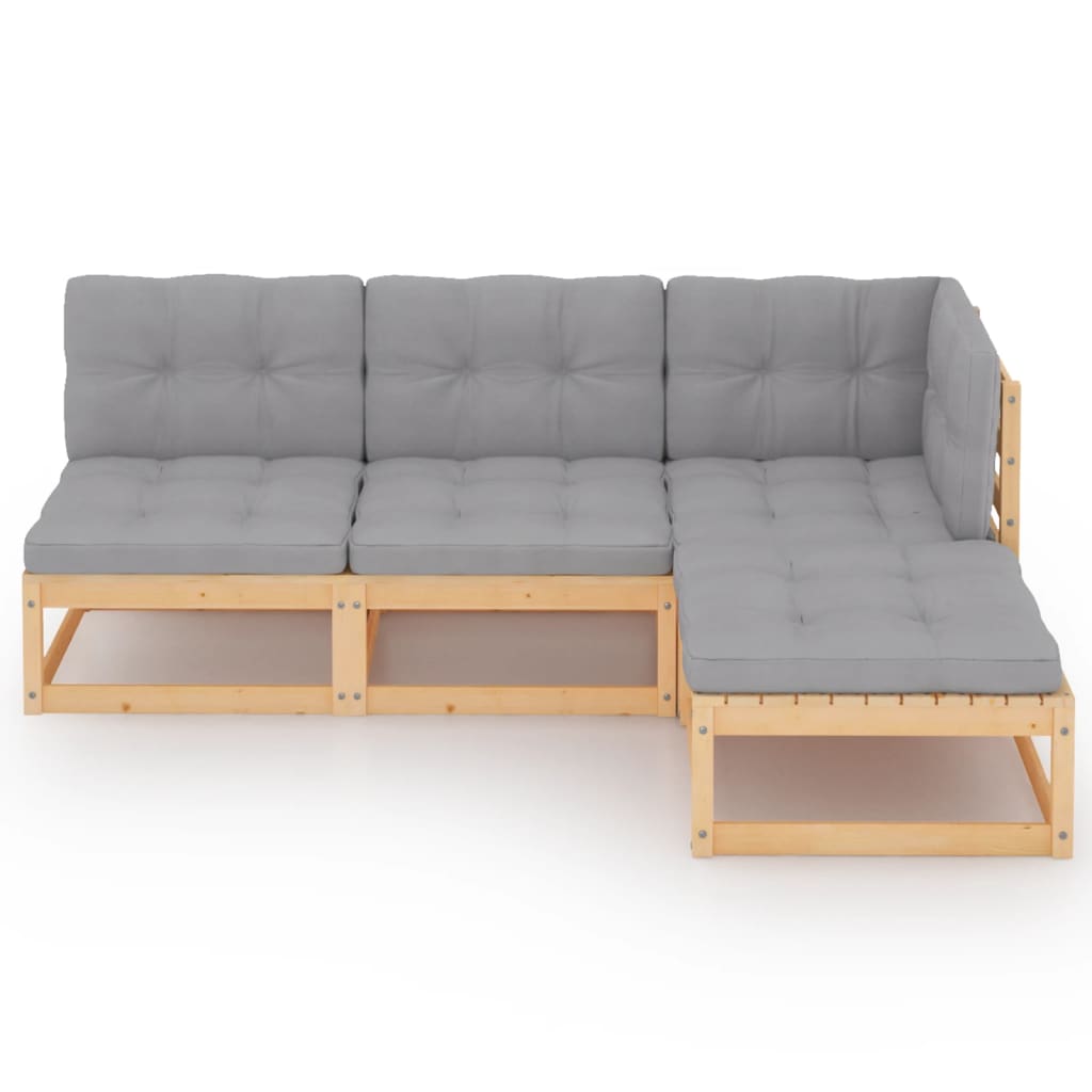 4 pcs conjunto lounge de jardim c/ almofadões pinho maciço