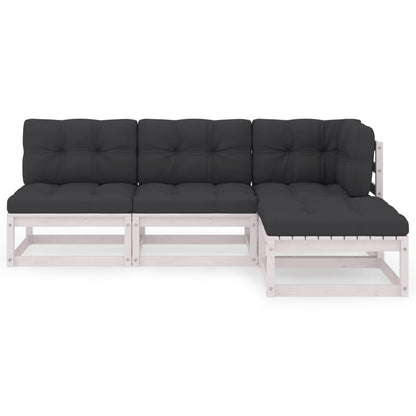 4 pcs conjunto lounge de jardim c/ almofadões pinho maciço