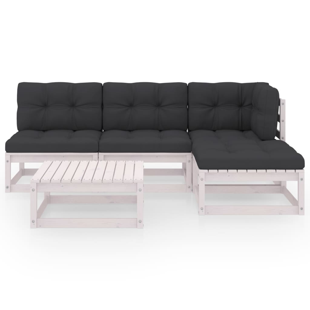 5 pcs conjunto lounge de jardim c/ almofadões pinho maciço