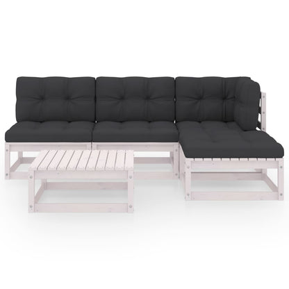 5 pcs conjunto lounge de jardim c/ almofadões pinho maciço