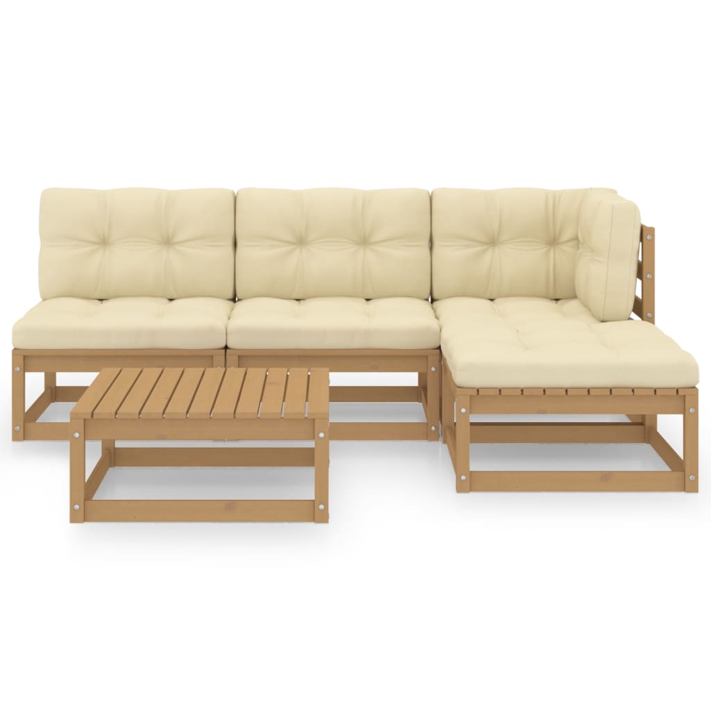 5 pcs conjunto lounge de jardim c/ almofadões pinho maciço