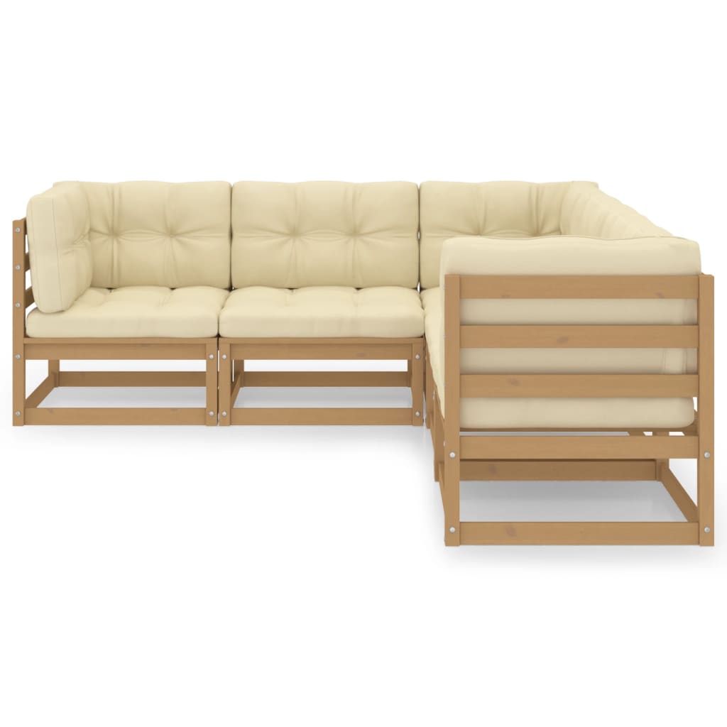 5 pcs conjunto lounge de jardim com almofadões pinho maciço