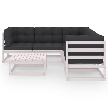 6 pcs conjunto lounge de jardim com almofadões pinho maciço