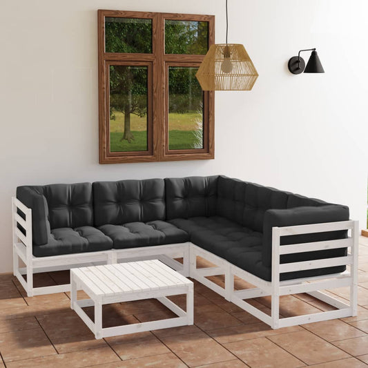 6 pcs conjunto lounge de jardim com almofadões pinho maciço