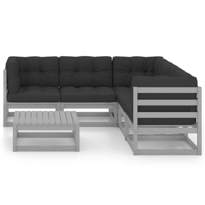 6 pcs conjunto lounge de jardim c/ almofadões pinho maciço