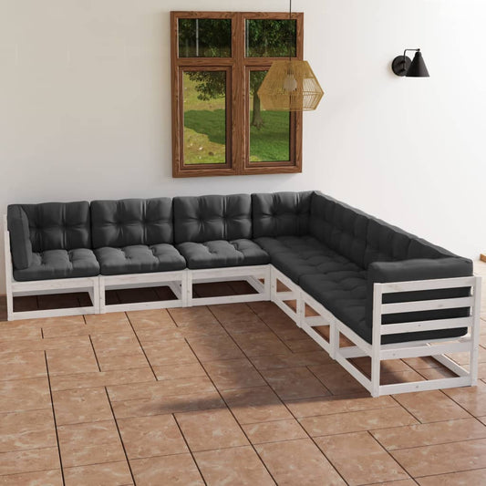 7 pcs conjunto lounge de jardim c/ almofadões pinho maciço