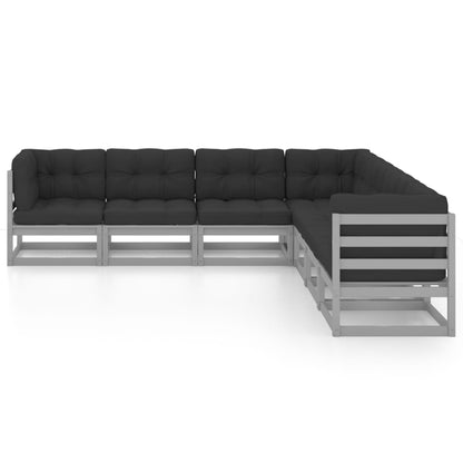 7 pcs conjunto lounge de jardim c/ almofadões pinho maciço