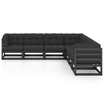 7 pcs conjunto lounge de jardim c/ almofadões pinho maciço